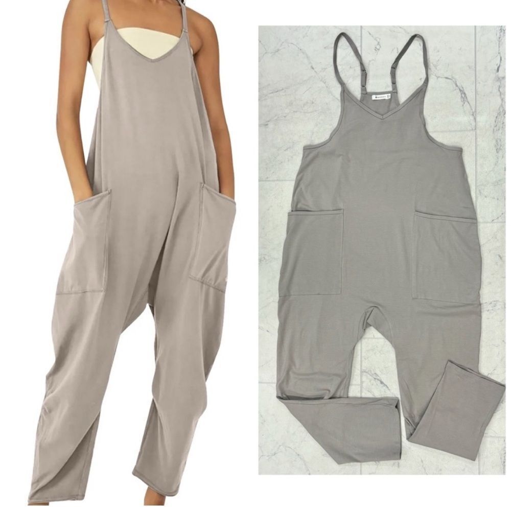 New Causal V-Neck Sleeveless Harem
Overall Jumpsuit in Light Grey